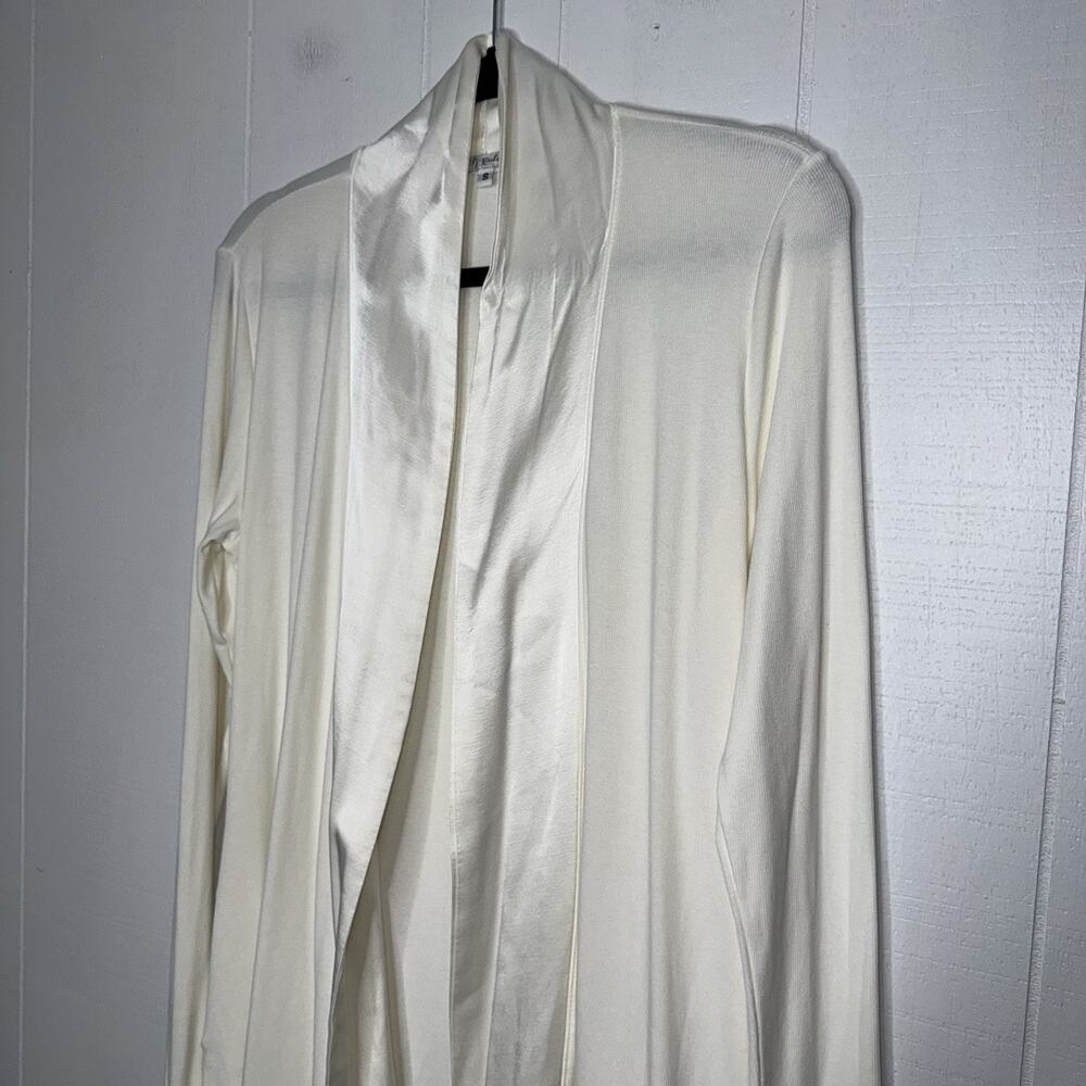Pj Harlow Women’s Shelby Cardigan Robe Satin Trim Ivory White Size Small - Picture 3 of 5